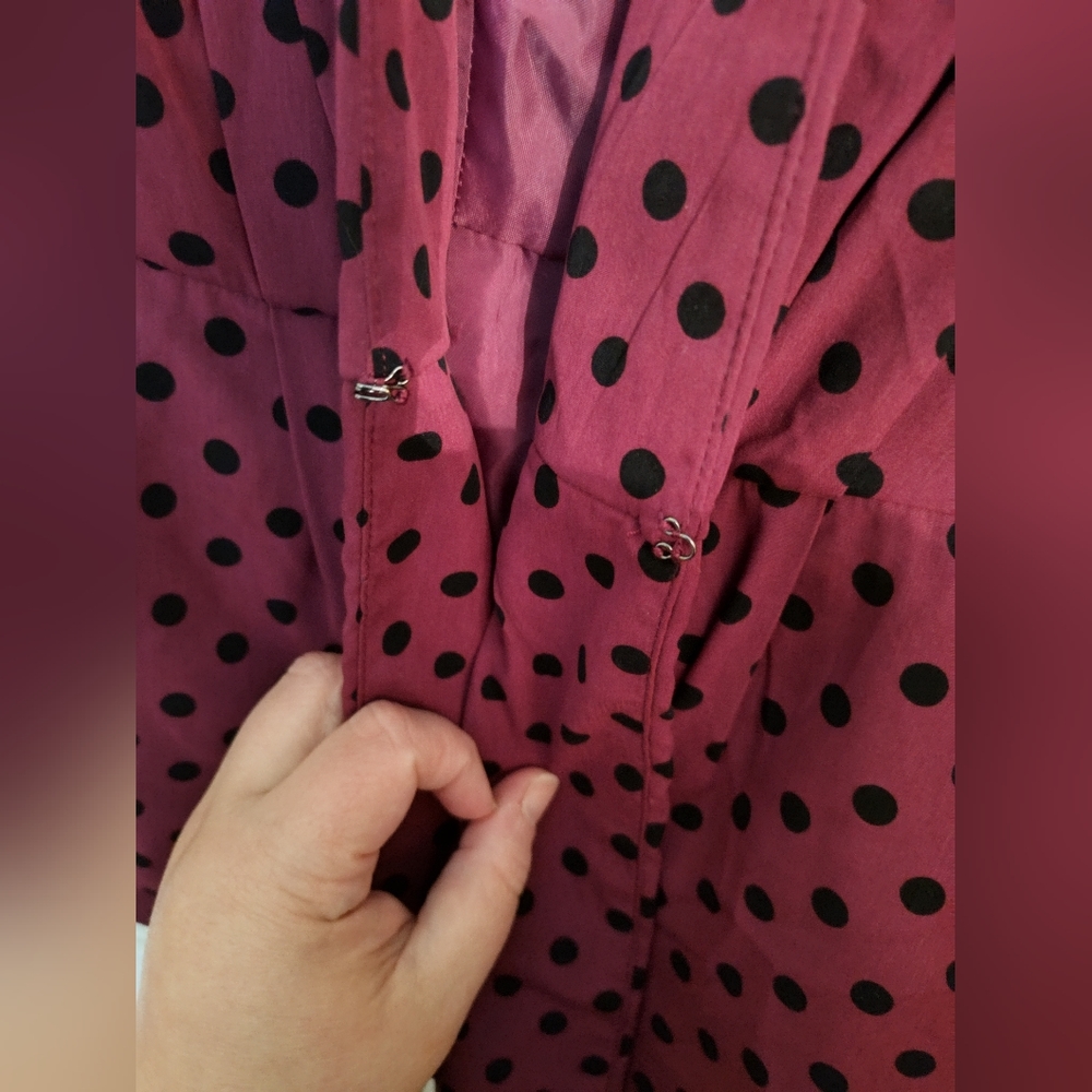 Elle Women's Dark Pink & Black Polka Dot Open Blazer Jacket - Picture 6 of 13